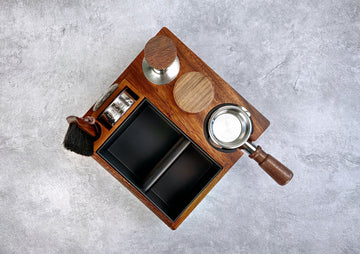 Coffee Espresso Walnut Wood Tamper Tamping Station with Knock Box V5 - 51mm/53mm/54mm/58mm