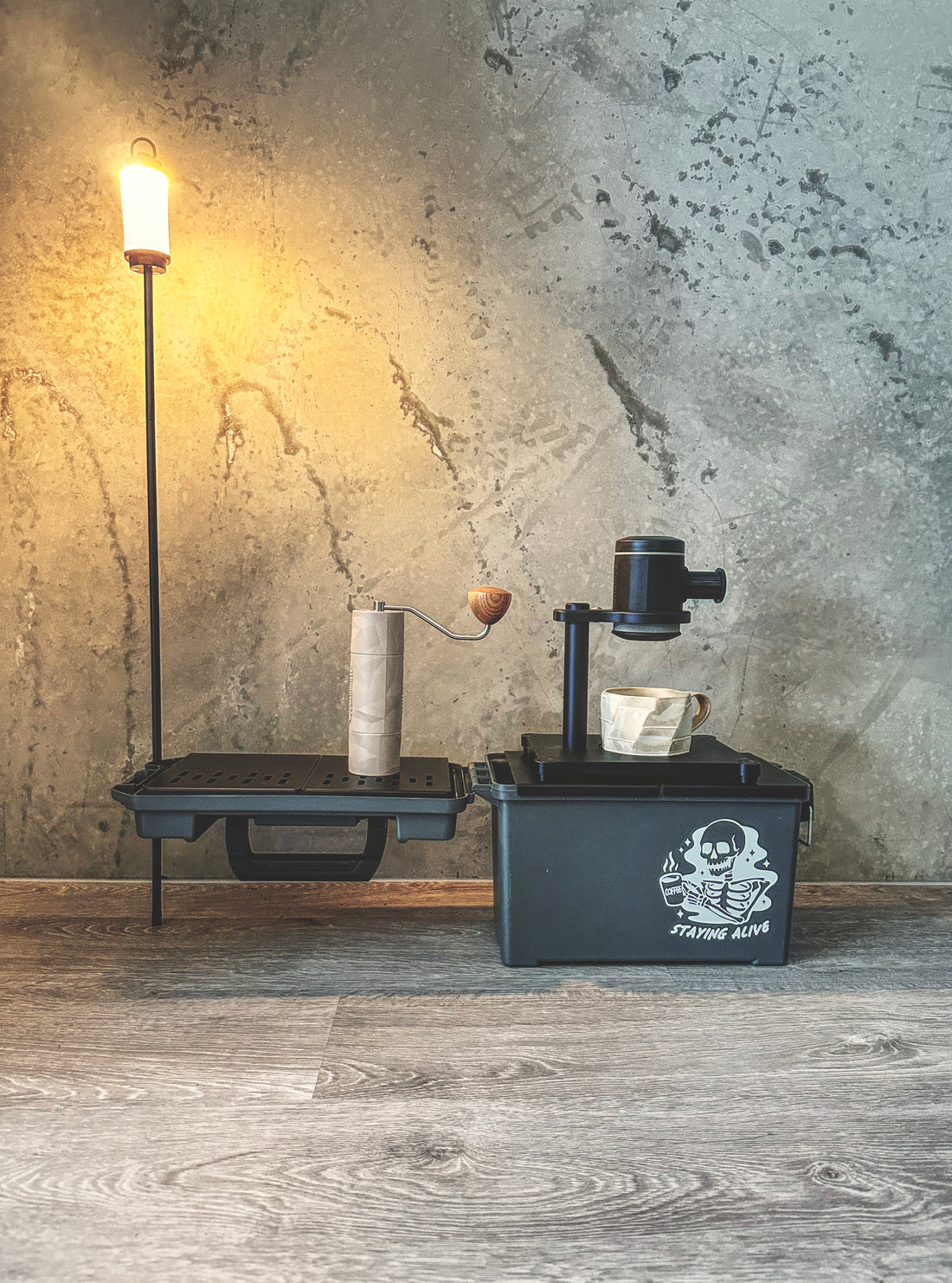 Compact Camping Coffee Storage Box with Built-in Foldable Table