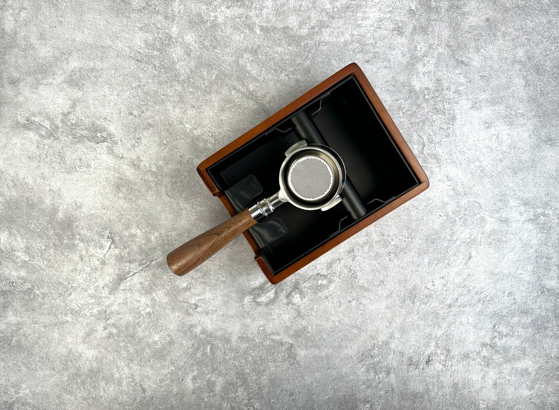 Coffee Espresso Walnut Wood Tamping Station with Knock Box V3