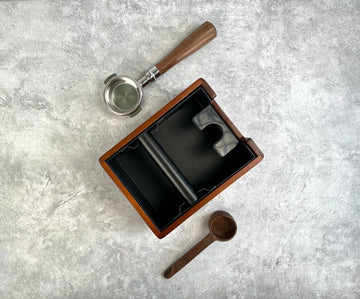 Coffee Espresso Walnut Wood Tamping Station with Knock Box V3