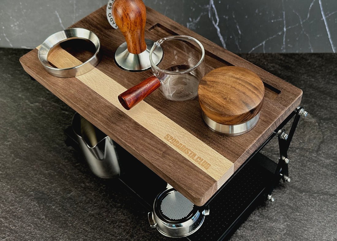 Foldable 2-Tier Coffee Tool Station and Storage Rack - Walnut Wood 58mm