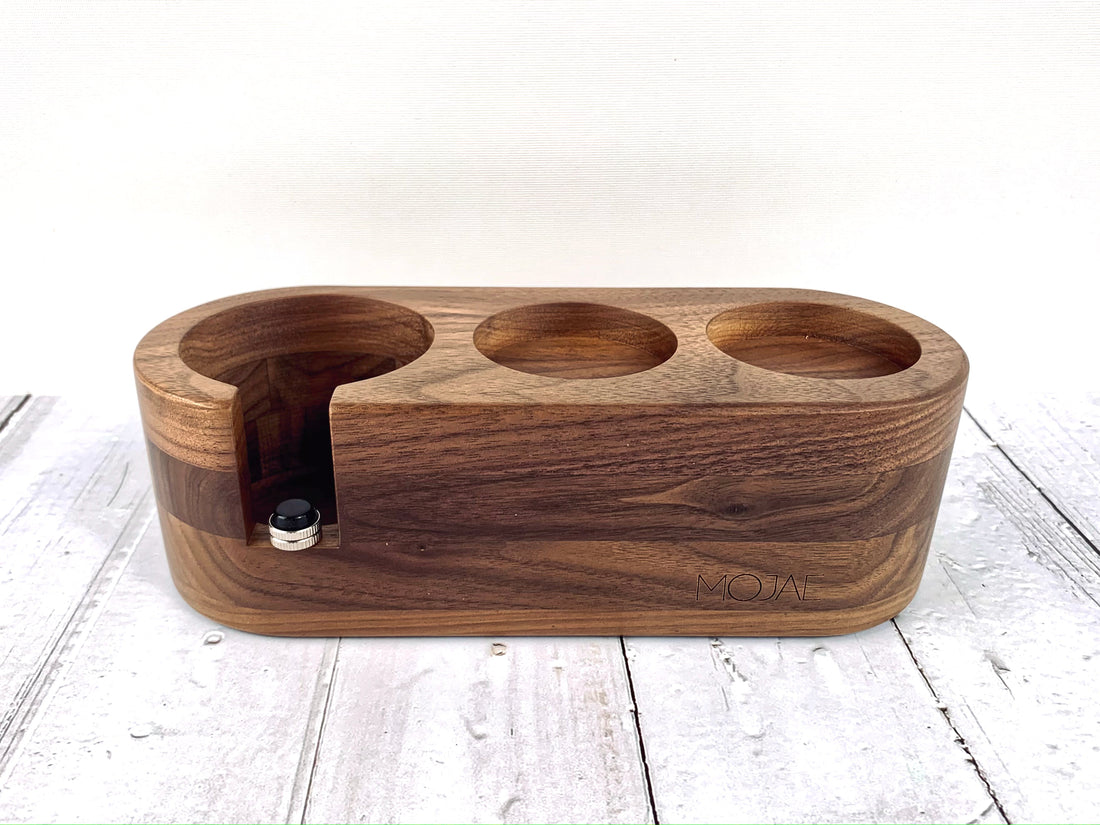 Coffee Espresso Walnut Wood 53mm/54mm Tamper Tamping Station - 3 Slots