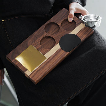 Coffee Espresso Walnut Wood & Brass Tamping Station