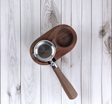 Coffee Espresso Walnut Wood 58mm Tamper Tamping Station - 2 Slots