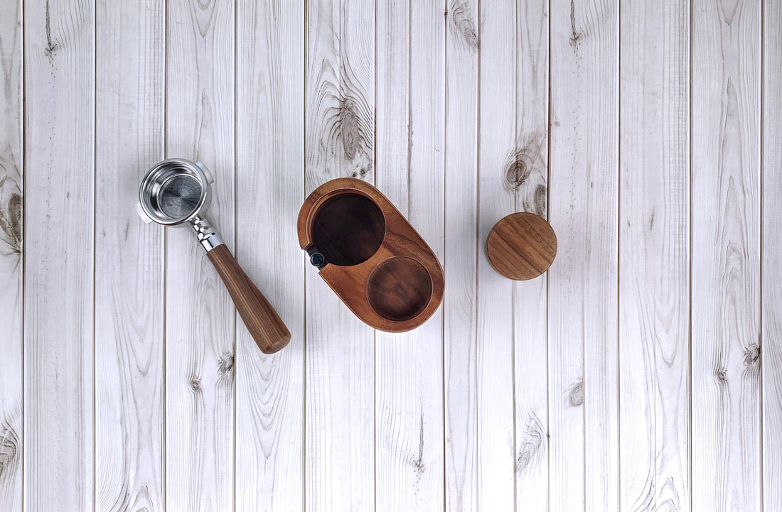 Coffee Espresso Walnut Wood 58mm Tamper Tamping Station - 2 Slots
