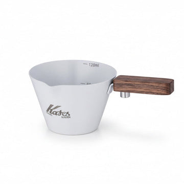 Kafes Espresso Extraction Cup with Walnut Wood Handle - Stainless Steel White