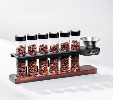 Kafes Single Dosing Coffee Beans Cellar with Walnut Wood Stand - 6 tubes
