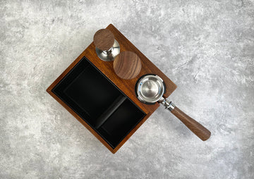 Coffee Espresso Walnut Wood Tamping Station with Knock Box V4 - 51mm/53mm/54mm/58mm