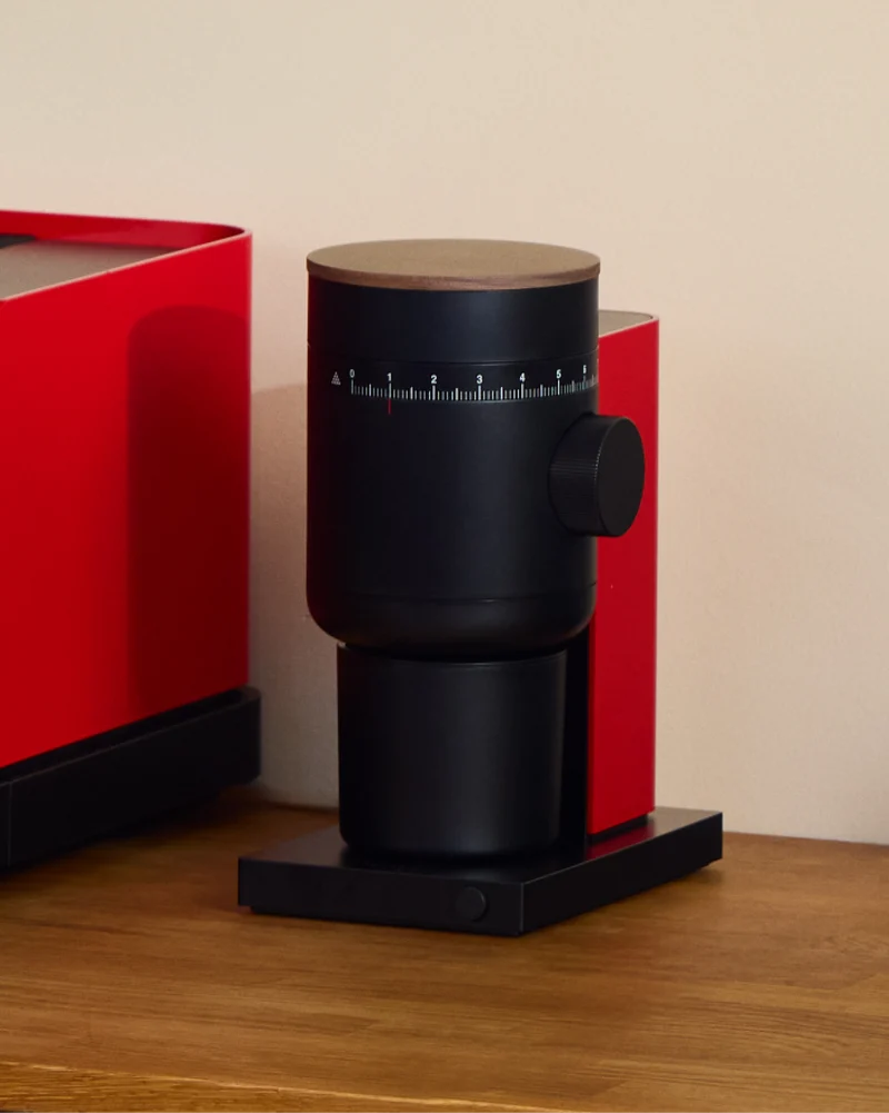 Fellow Opus 2 Conical Burr Grinder -  Cherry Red + Walnut