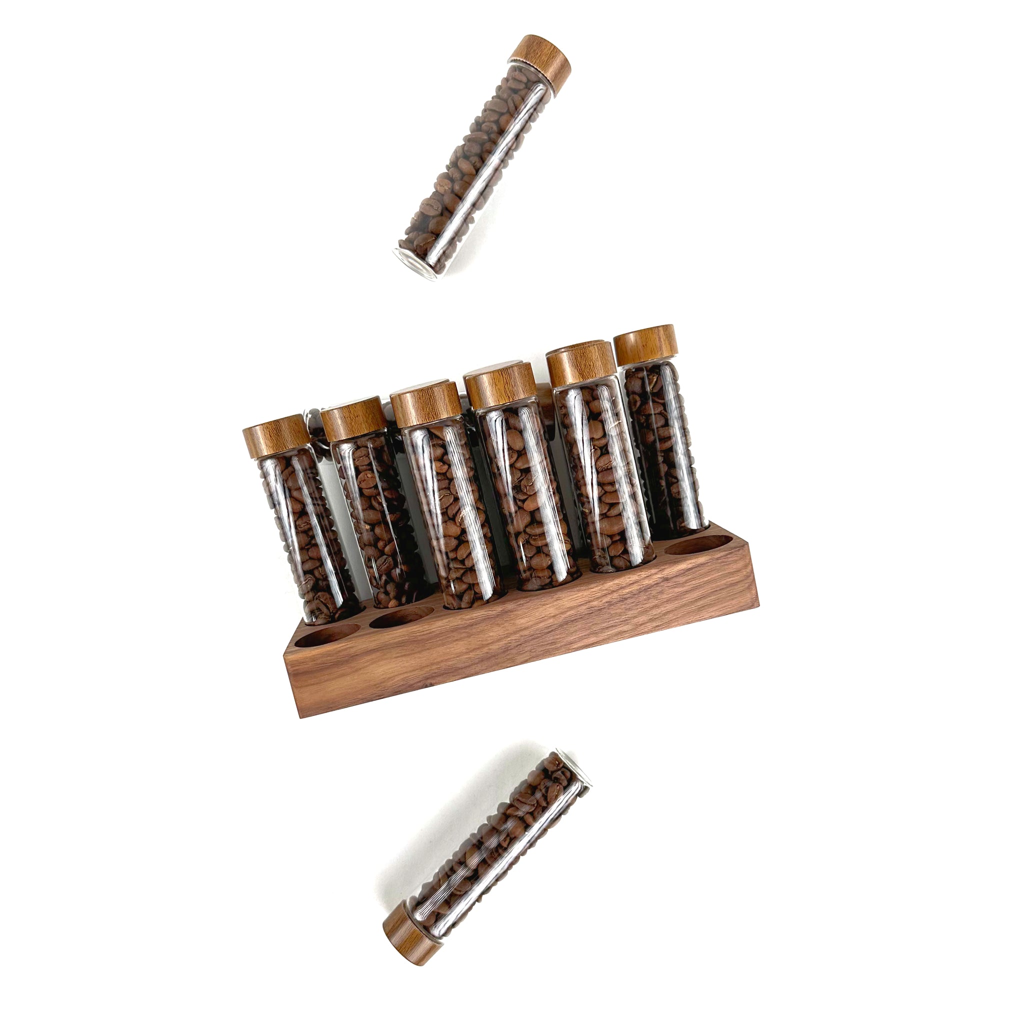 Single Dosing Coffee Beans Cellar with Walnut Wood Stand - 12 tubes