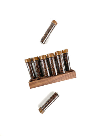 Single Dosing Coffee Beans Cellar with Walnut Wood Stand - 12 tubes