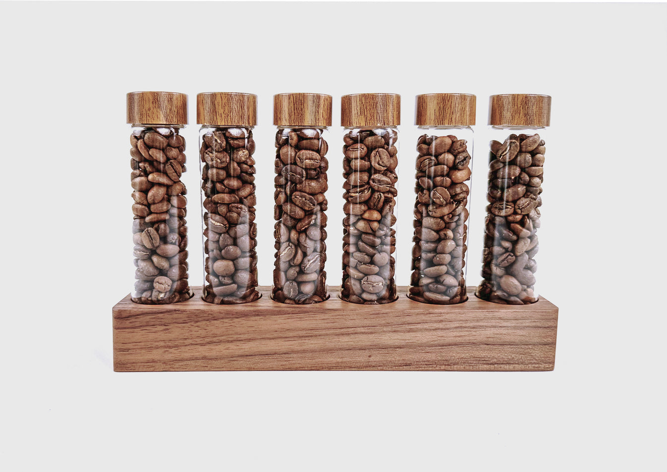 Single Dosing Coffee Beans Cellar with Walnut Wood Stand - 6 tubes