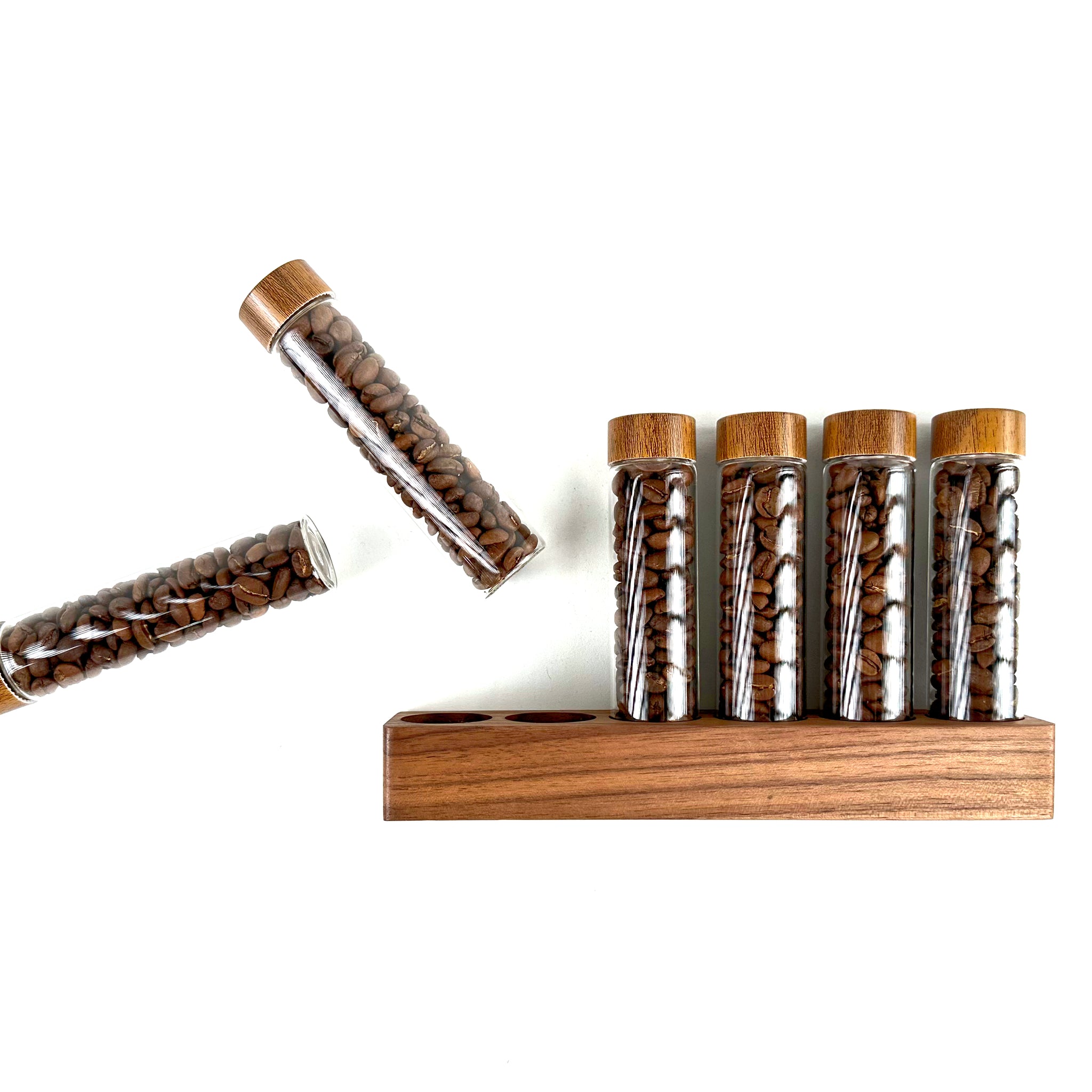 Single Dosing Coffee Beans Cellar with Walnut Wood Stand - 6 tubes
