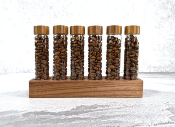 Single Dosing Coffee Beans Cellar with Walnut Wood Stand - 6 tubes