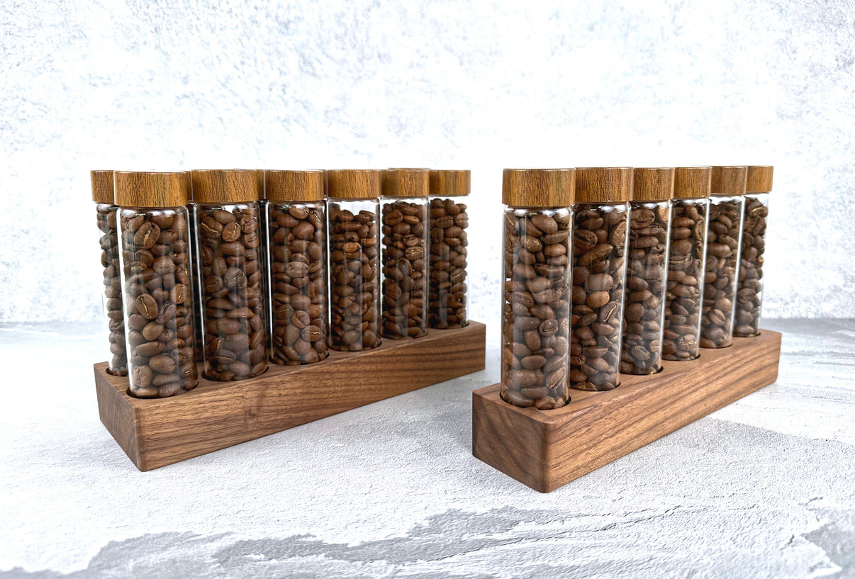 Single Dosing Coffee Beans Cellar with Walnut Wood Stand - 6 tubes