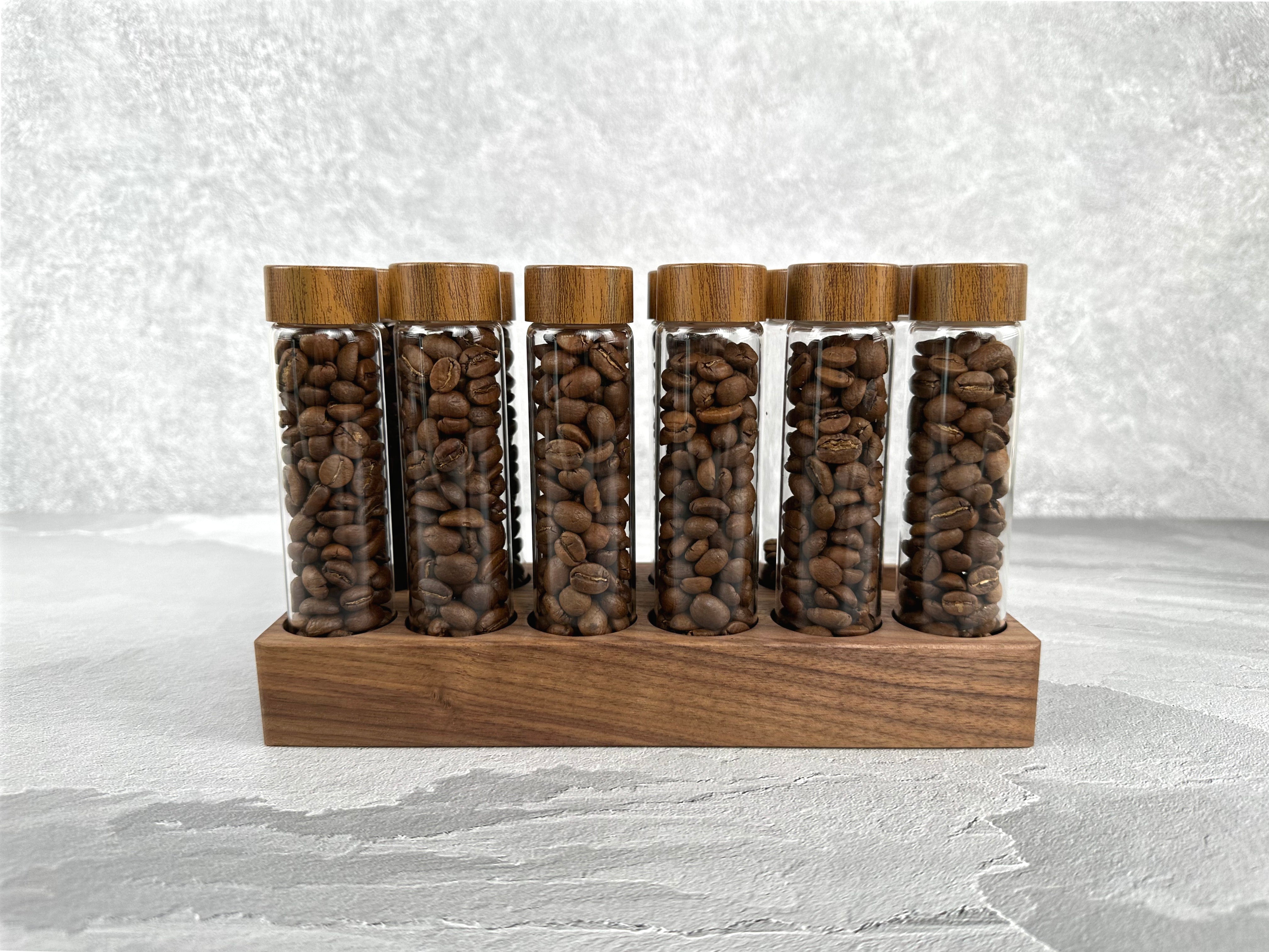 Single Dosing Coffee Beans Cellar With Walnut Wood Stand - 12 Tubes