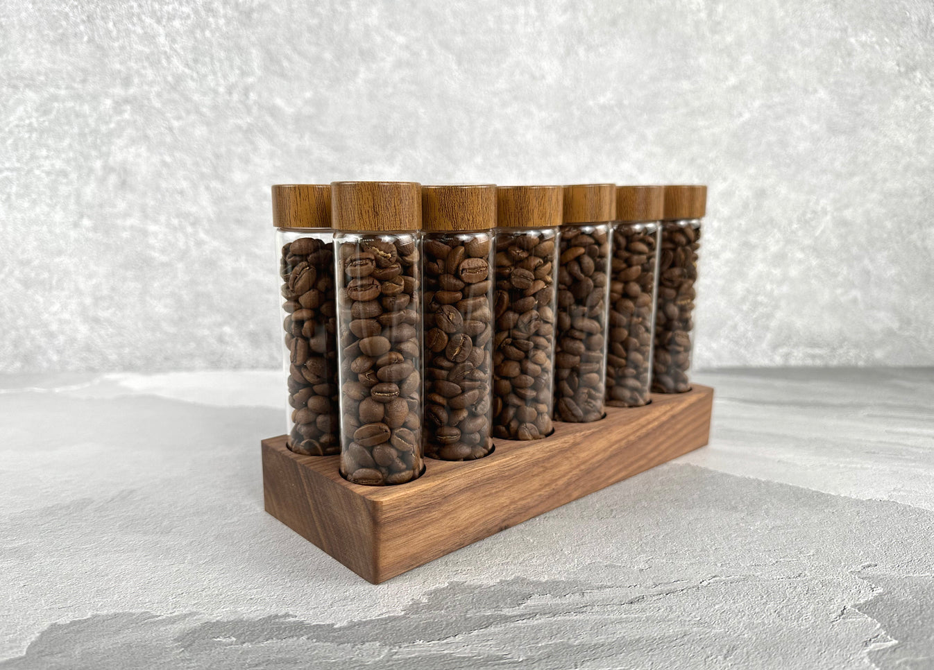 Single Dosing Coffee Beans Cellar with Walnut Wood Stand - 12 tubes