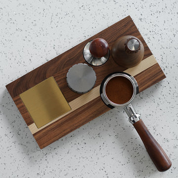 Coffee Espresso Walnut Wood & Brass Tamping Station
